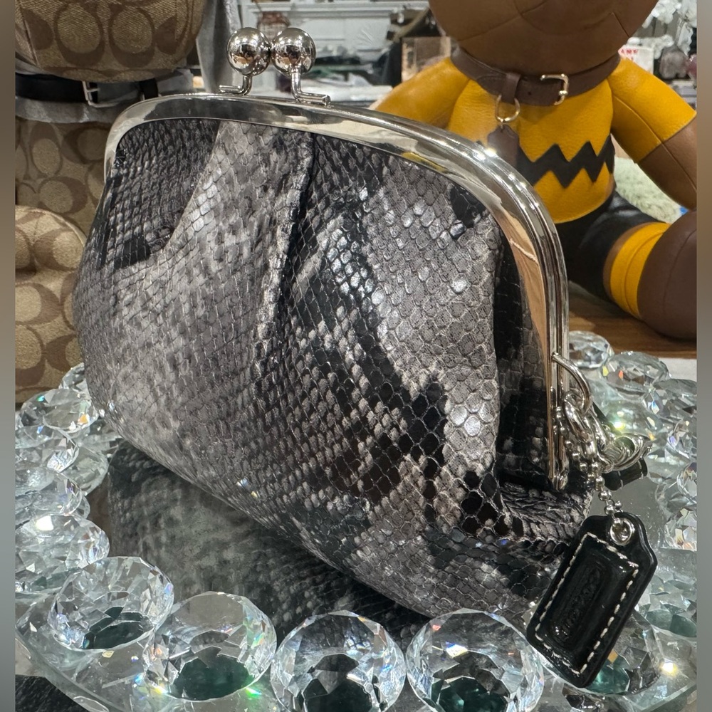 COACH EXOTIC PYTHON WRISTLET KISSLOCK CHROME/STEE… - image 1